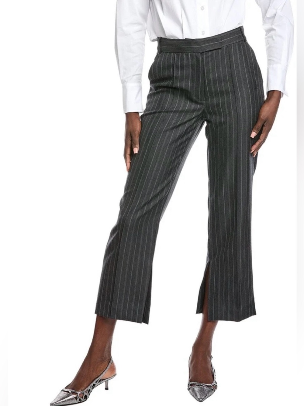 Simkhai Vera Wool Blend Pinstripe Straight Leg Crop Tailored Trouser Gray Size 8
